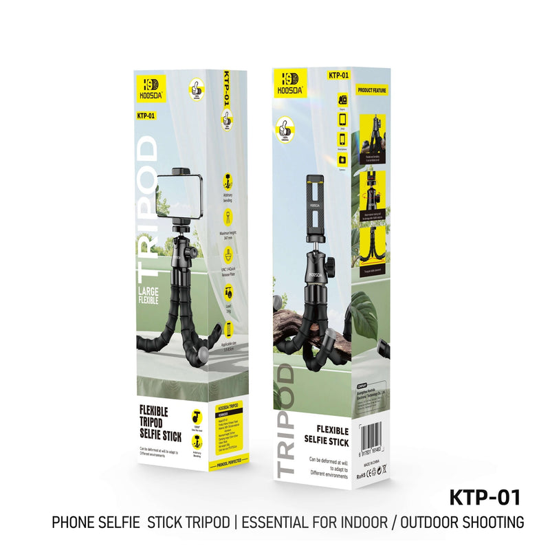 HOOSDA Flexible Selfie Stick Tripod – Bendable Legs, Universal Phone Holder