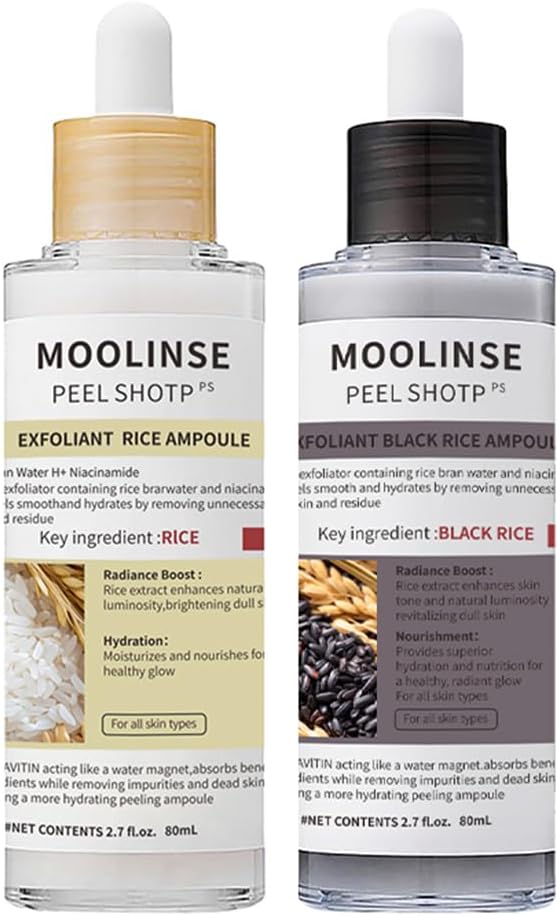 Rice & Black Rice Brightening Ampoule – Gentle Exfoliant Serum, Pack of 2