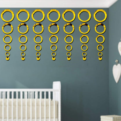 3D Silver Acrylic Circle Mirror Wall Decor Set – 42 Rings