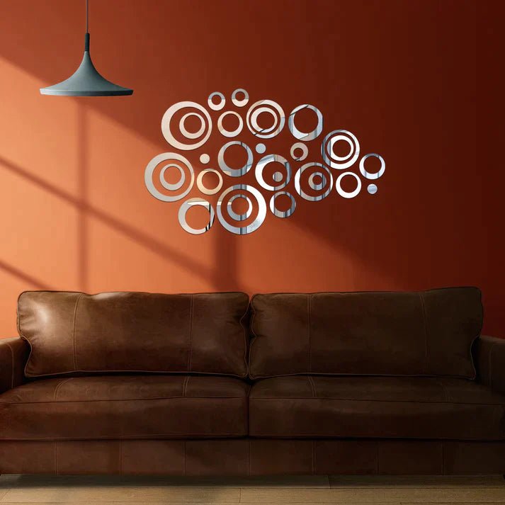 3D Silver Acrylic Circle Mirror Wall Decor Set – 42 Rings