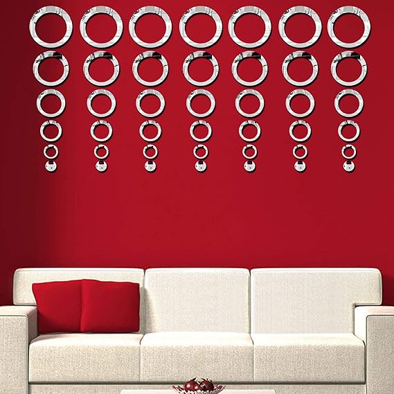 3D Silver Acrylic Circle Mirror Wall Decor Set – 42 Rings