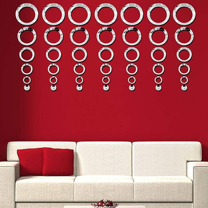 3D Silver Acrylic Circle Mirror Wall Decor Set – 42 Rings