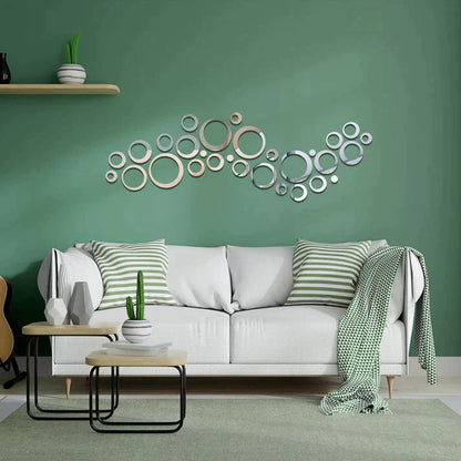 3D Silver Acrylic Circle Mirror Wall Decor Set – 42 Rings