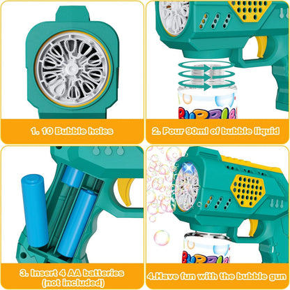 Automatic Bubble Maker Gun – 10-Hole Light-Up Toy for Kids
