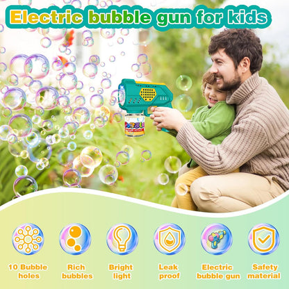 Automatic Bubble Maker Gun – 10-Hole Light-Up Toy for Kids