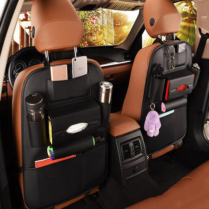 Premium PU Leather Car Seat Back Organizer – Multi-Pocket Storage