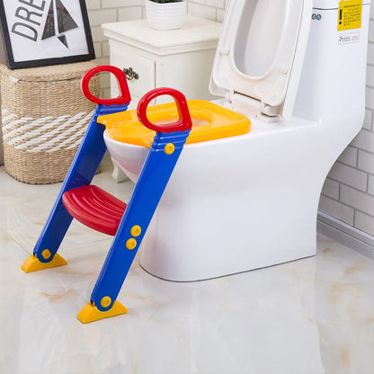Foldable Children Toilet Training Ladder with Handrails & Non-Slip Steps