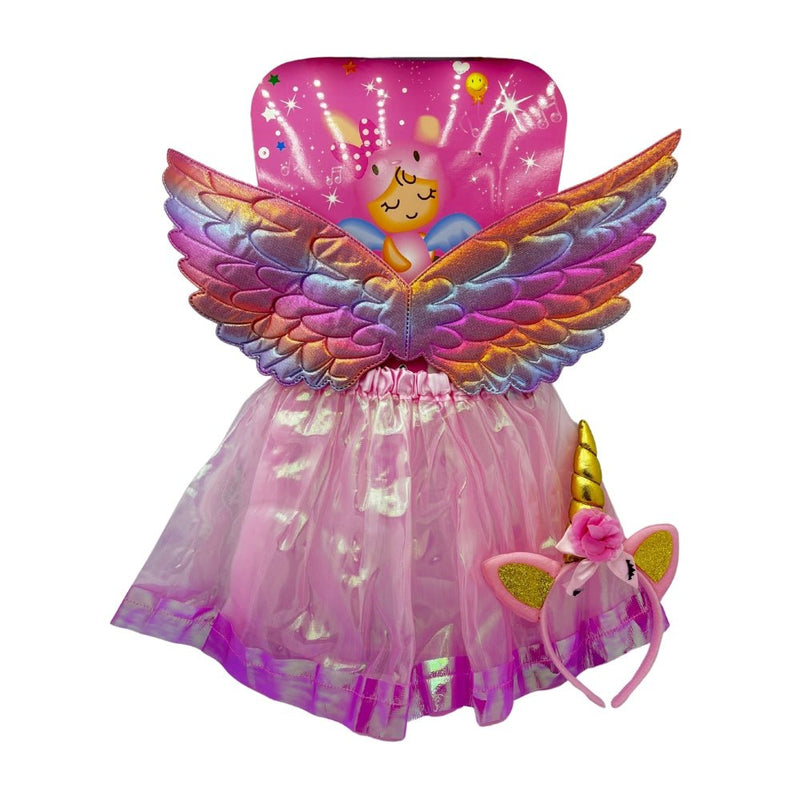 Girls Pink Unicorn Fairy Costume | Dress, Wings & Headband Set