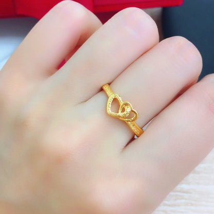 Gold Plated Retro Double Heart Ring