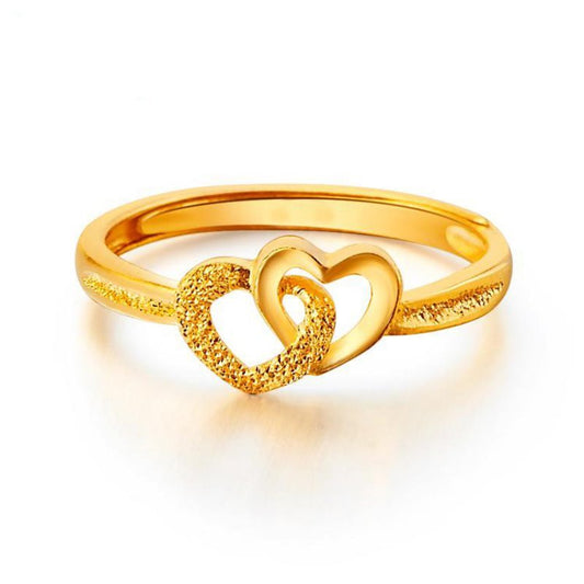 Gold Plated Retro Double Heart Ring
