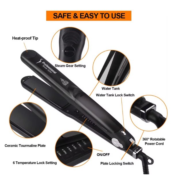 Hair Steam Straightener – Ceramic Plates & Moisture Infusion