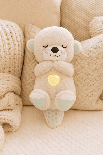 Heartbeat & Light-Up Belly Bear – Baby Sleep Soother Plush Toy