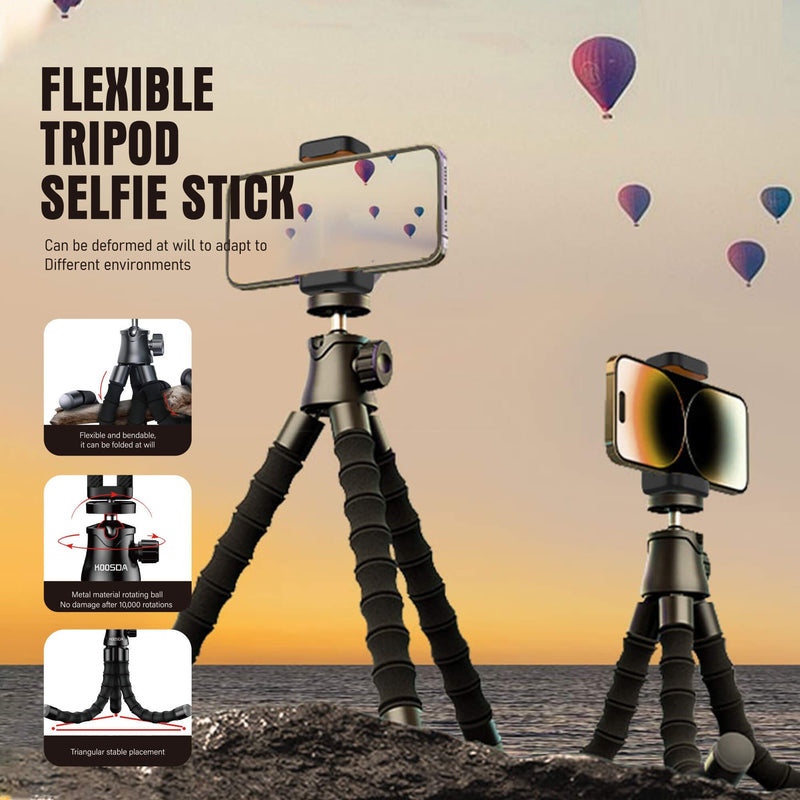 HOOSDA Flexible Selfie Stick Tripod – Bendable Legs, Universal Phone Holder