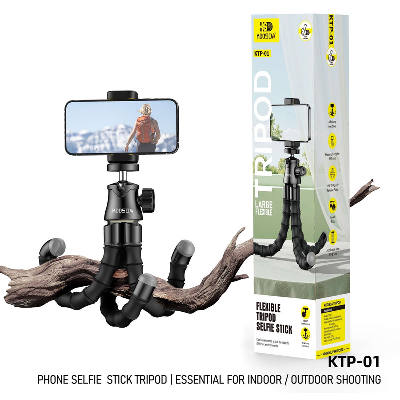 HOOSDA Flexible Selfie Stick Tripod – Bendable Legs, Universal Phone Holder