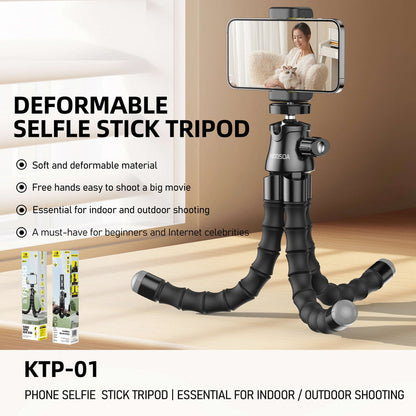 HOOSDA Flexible Selfie Stick Tripod – Bendable Legs, Universal Phone Holder