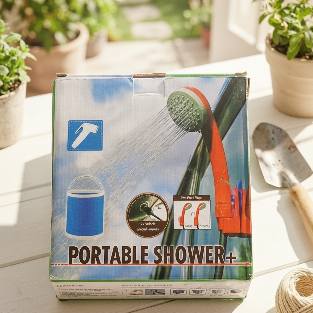 Portable Shower+ retail packaging box