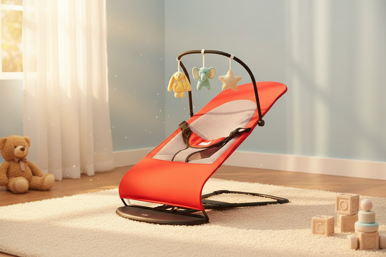 Baby bouncing chair cinematic nursery scene