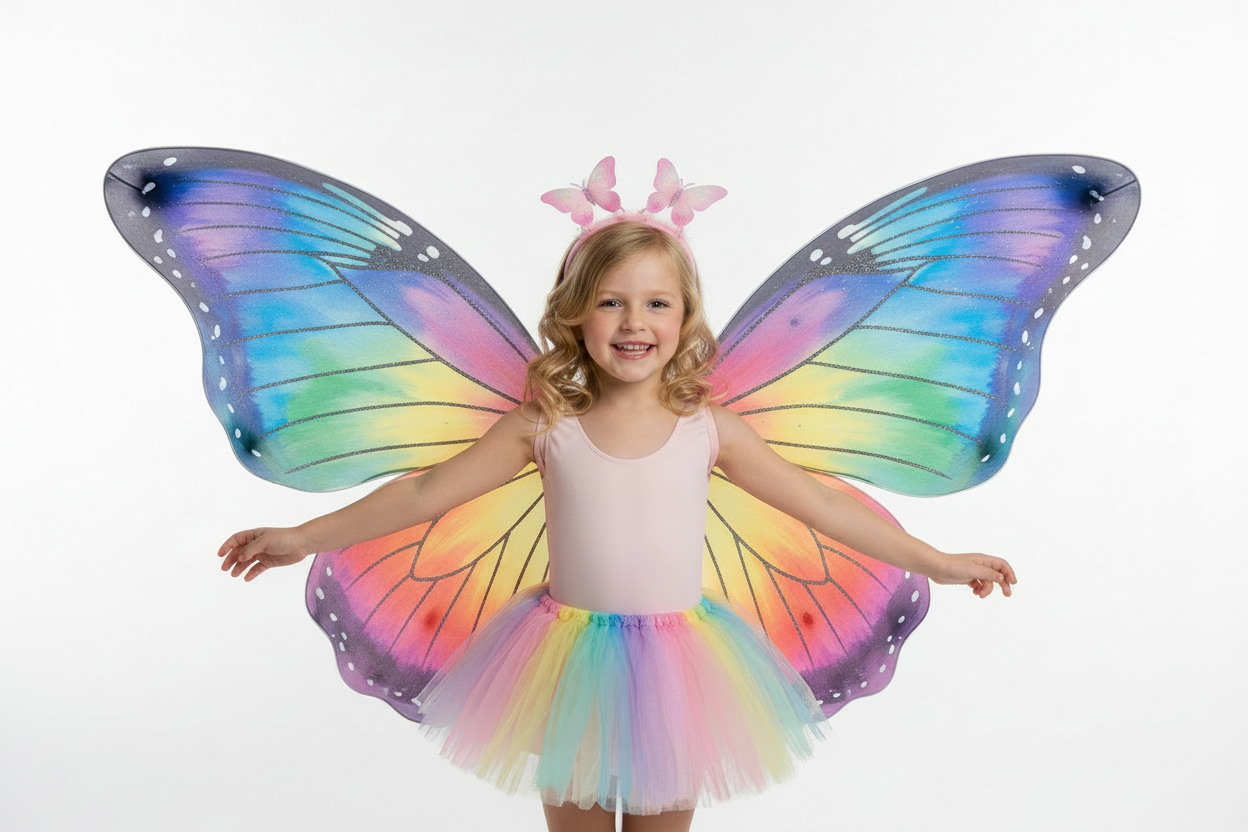 Kids Rainbow Fairy Wings Costume | Butterfly Wings & Headband Set