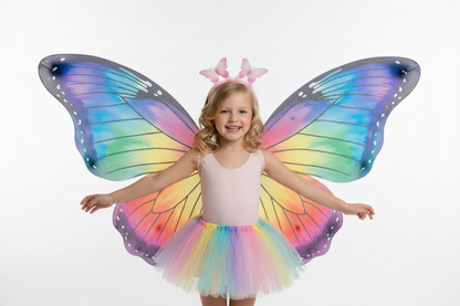 Kids Rainbow Fairy Wings Costume | Butterfly Wings & Headband Set