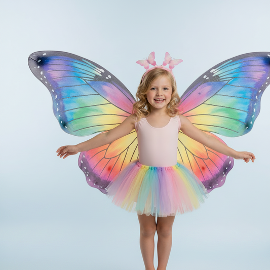 Kids Rainbow Fairy Wings Costume | Butterfly Wings & Headband Set