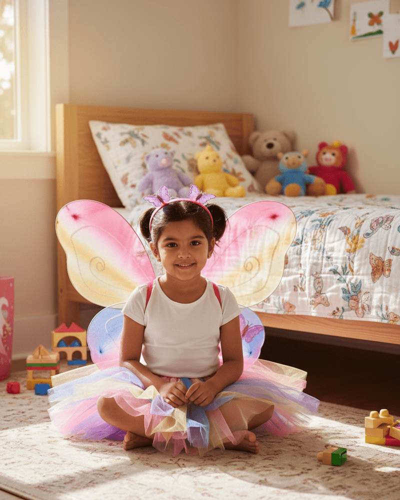 Kids Rainbow Fairy Wings Costume | Butterfly Wings & Headband Set