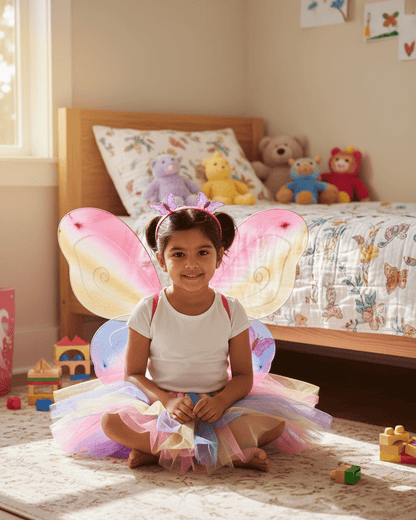 Kids Rainbow Fairy Wings Costume | Butterfly Wings & Headband Set