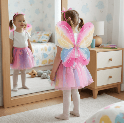 Kids Rainbow Fairy Wings Costume | Butterfly Wings & Headband Set