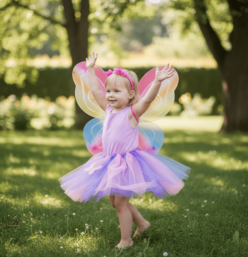 Kids Rainbow Fairy Wings Costume | Butterfly Wings & Headband Set