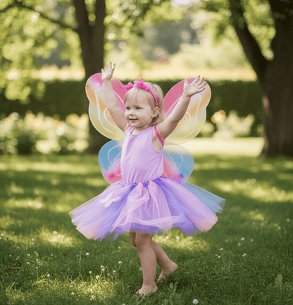 Kids Rainbow Fairy Wings Costume | Butterfly Wings & Headband Set
