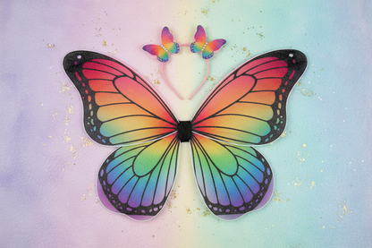 Kids Rainbow Fairy Wings Costume | Butterfly Wings & Headband Set
