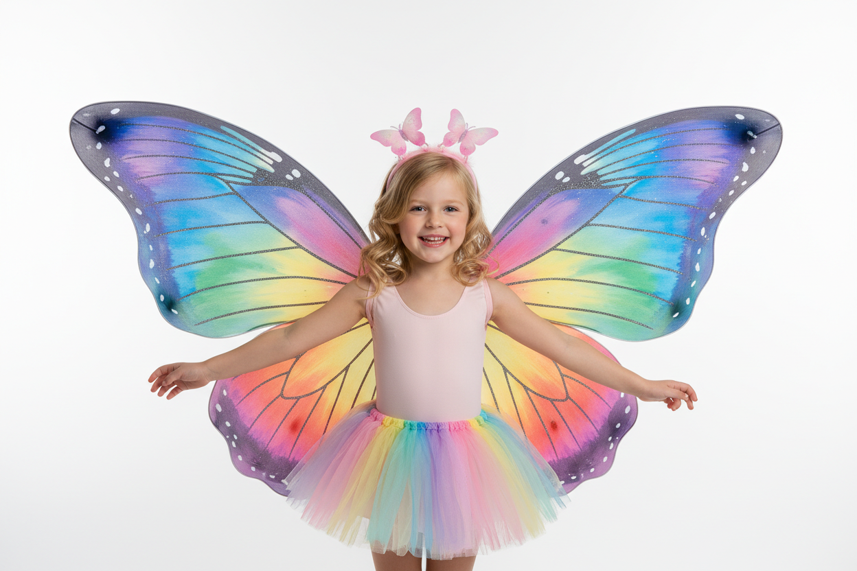 Kids Rainbow Fairy Wings Costume | Butterfly Wings & Headband Set