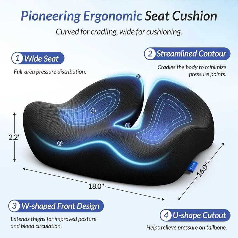 Ergonomic Memory Foam Seat Cushion – Posture & Pain Relief Support