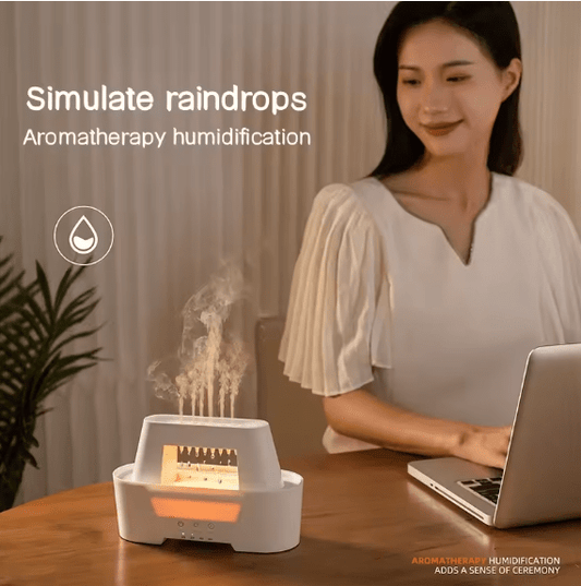Raindrop Aroma Humidifier with LED Flame Light & Remote Control