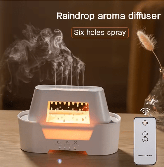 Raindrop Aroma Humidifier with LED Flame Light & Remote Control