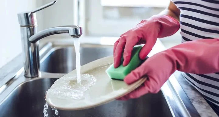 Pink Rubber Kitchen Cleaning Gloves with Extended Cuff & Textured Grip