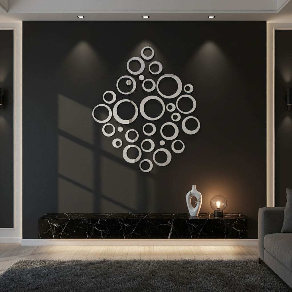 Silver Mirror Rings - Black Wall