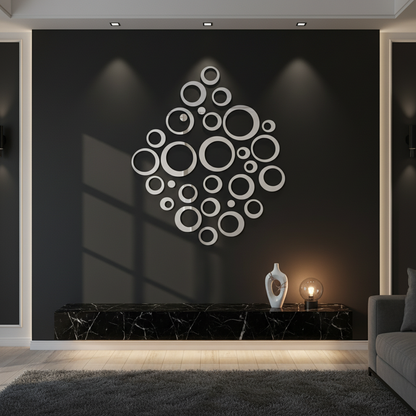 Silver Mirror Rings - Black Wall