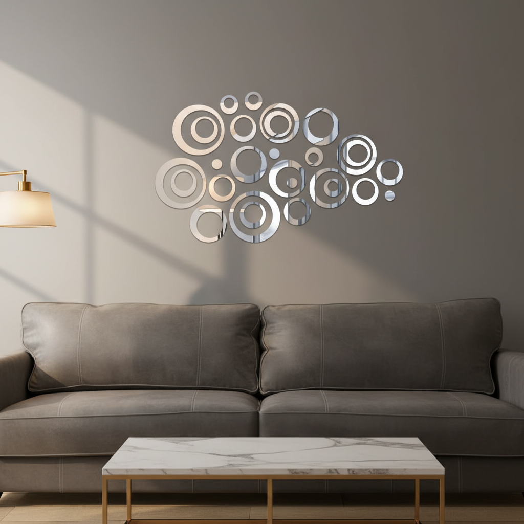 Silver Mirror Rings - Living Room
