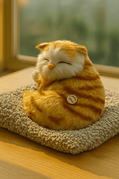 Realistic Sleeping Cat Plush Toy with Sound & Breathing Motion