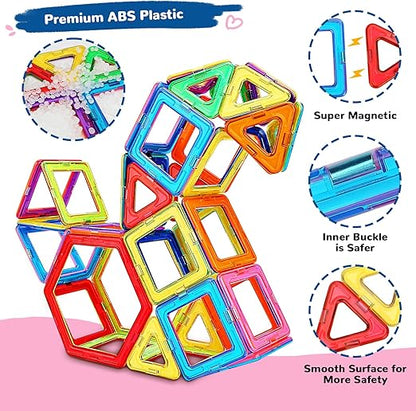 STEM Magnetic Building Blocks Set | 42-Piece Magnetic Tiles for Kids