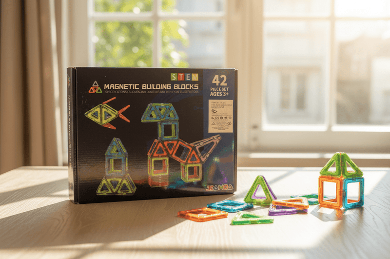 STEM Magnetic Building Blocks Set | 42-Piece Magnetic Tiles for Kids